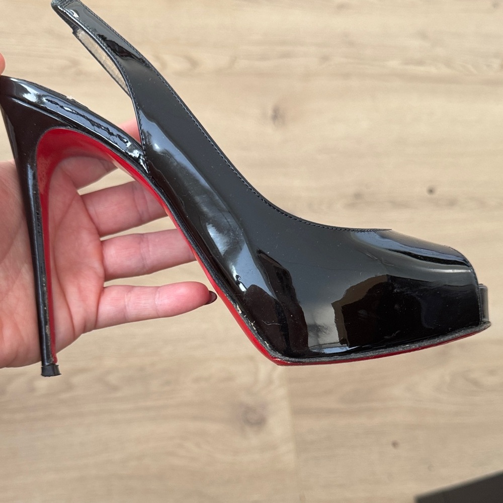 Christian Louboutin Black Patent Leather Slingback Heels